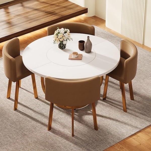 Conference Table White Gold Modern Office Rotating Table