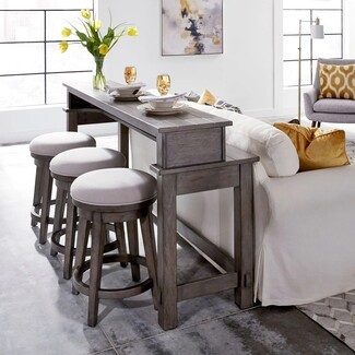 Console Bar Set Weathered Grey Two-Tier Console Table