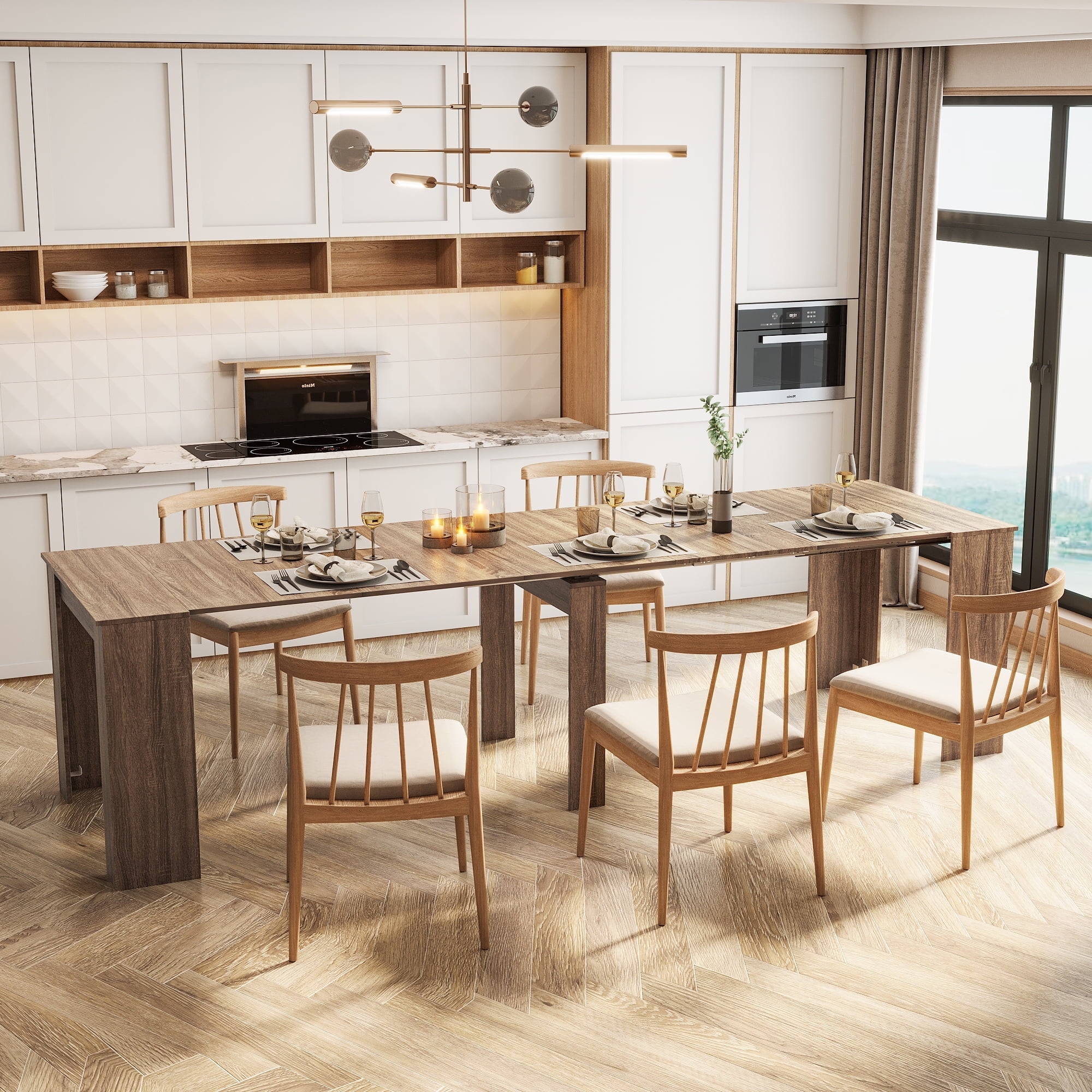 Console Dining Table: Dark Brown Wood Extendable Leaf