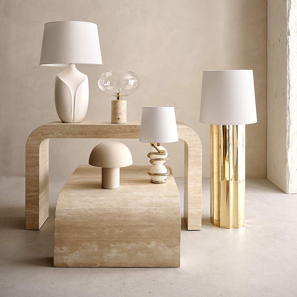 Console Table Arched Travertine Waterfall Sculptural Design