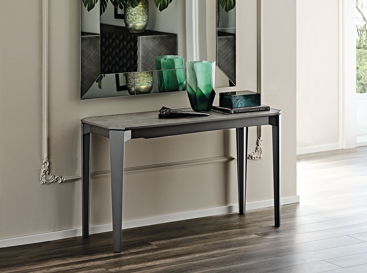 Console Table: Charcoal Stone with Modern Faceted Legs