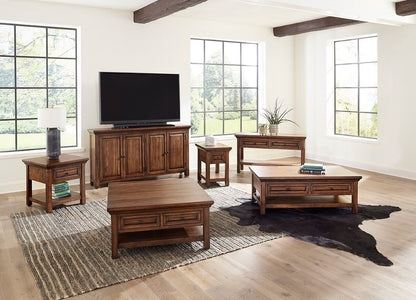 Console Table Chestnut Finish Lower Shelf Two Drawer Design