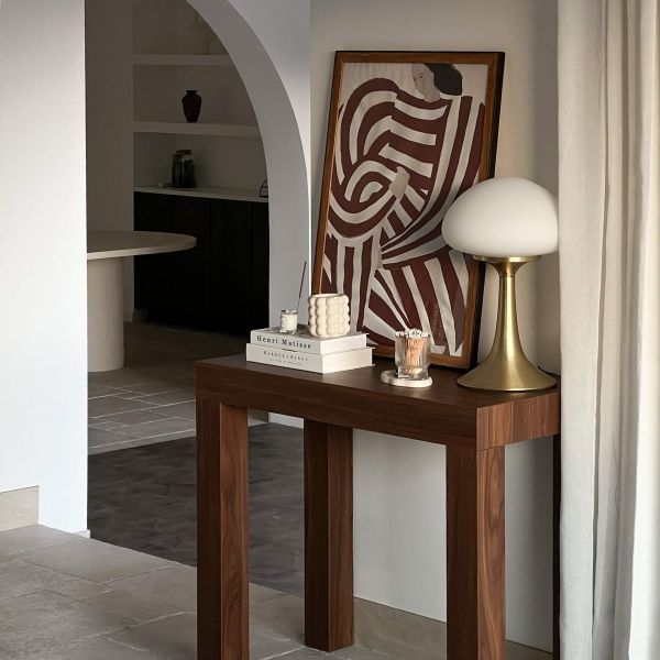 Console Table: Dark Walnut Finish and Thick Block Legs