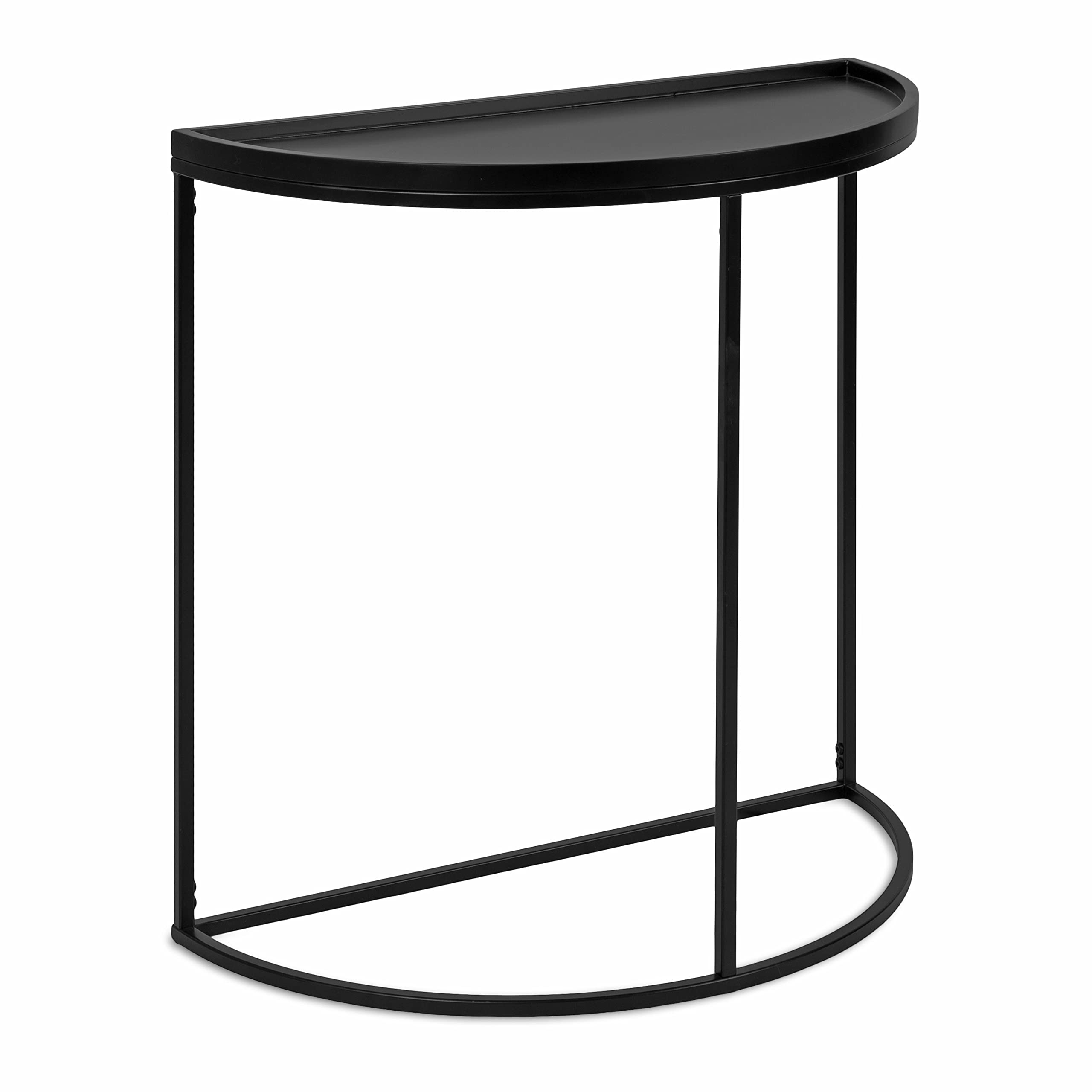 Console Table Demilune Shape Tray Top Matte Black Metal