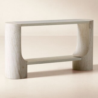 Console Table Double Tier Sculptural Ends Honed Matte Stone
