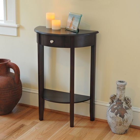 Console Table Espresso Wood Half Moon Shape Lower Shelf