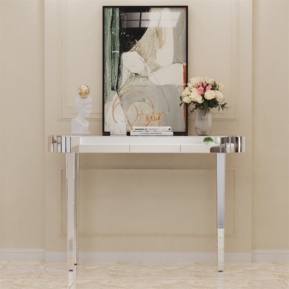 Console Table: Fluted Mirrored Ends Narrow Foyer Glass Table