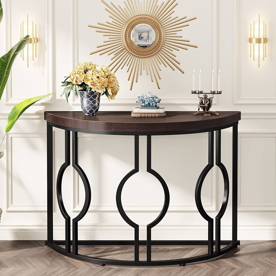 Console Table Geometric Base Circular Motifs Semi Circle Wood