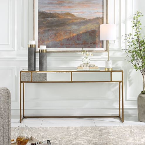 Console Table: Gold Frame Grid Apron Glam Foyer Table