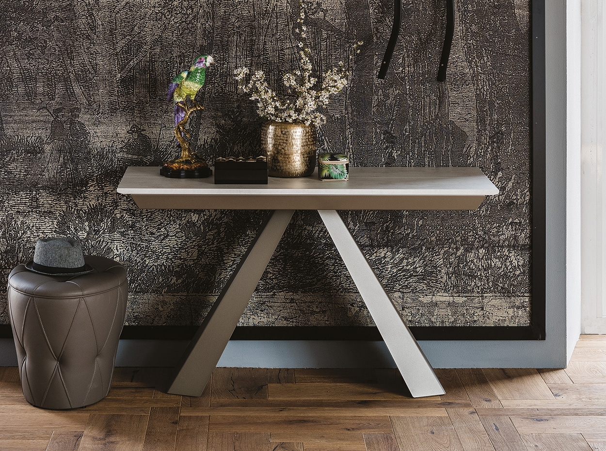 Console Table: Gray Stone Top with Angled Metal Legs