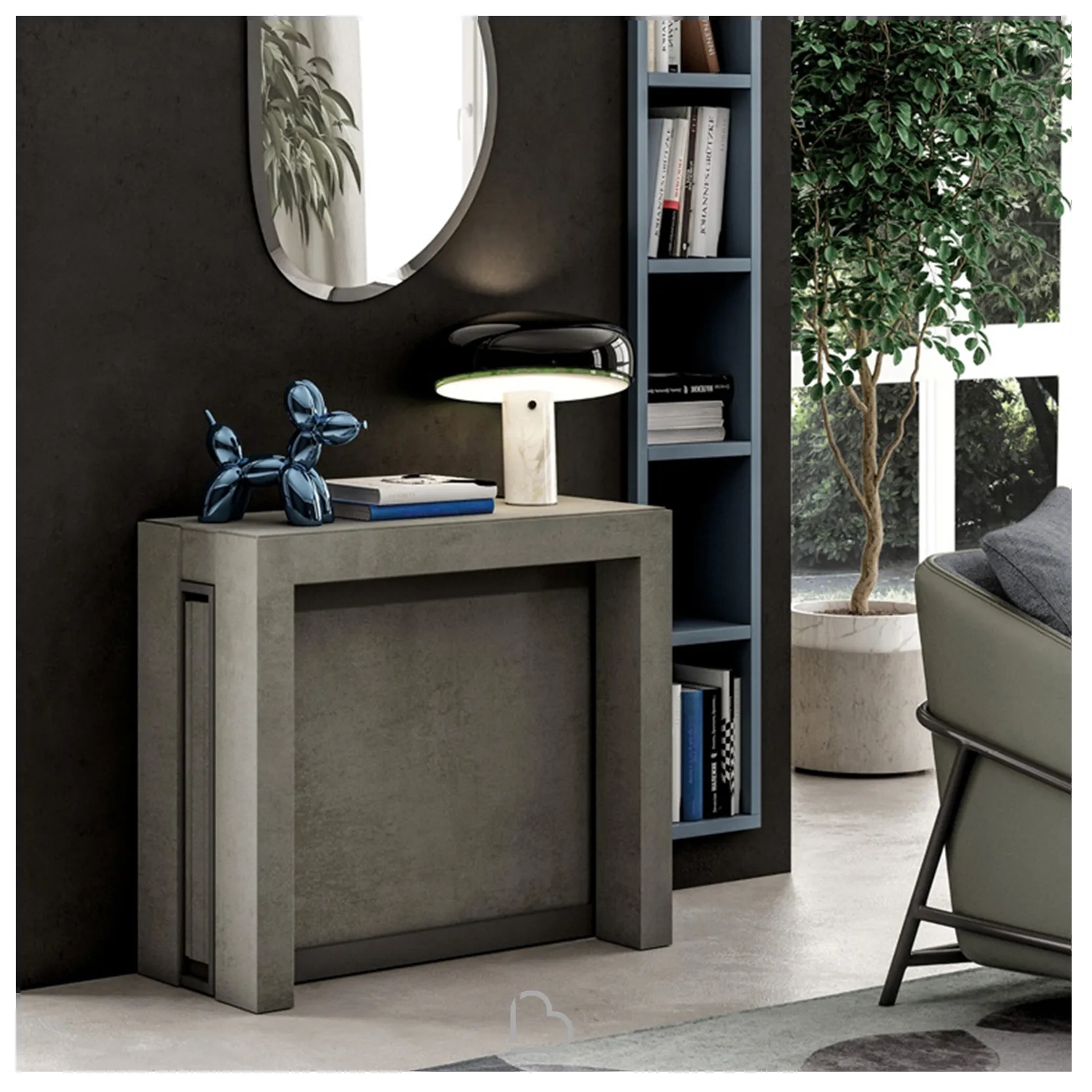 Console Table: Grey Stone Finish with Side Extension