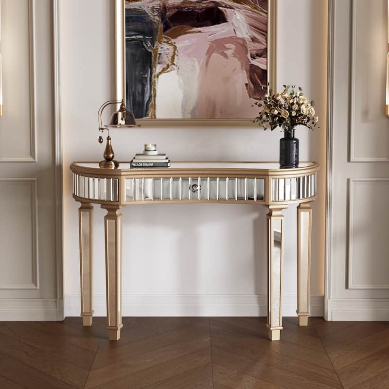 Console Table: Half-Moon Shape Champagne Gold Entryway Table