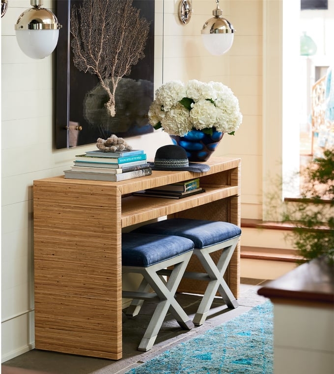 Console Table having Horizontal Ribbing and Beach House Foyer Style