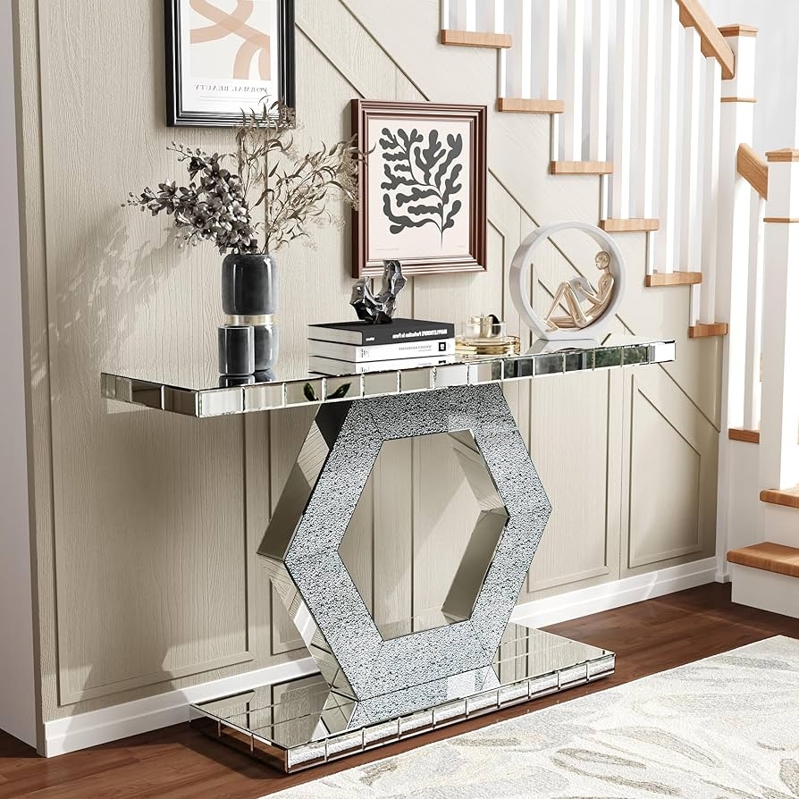 Console Table: Hexagon Base Crystal Accent Modern Hall Table