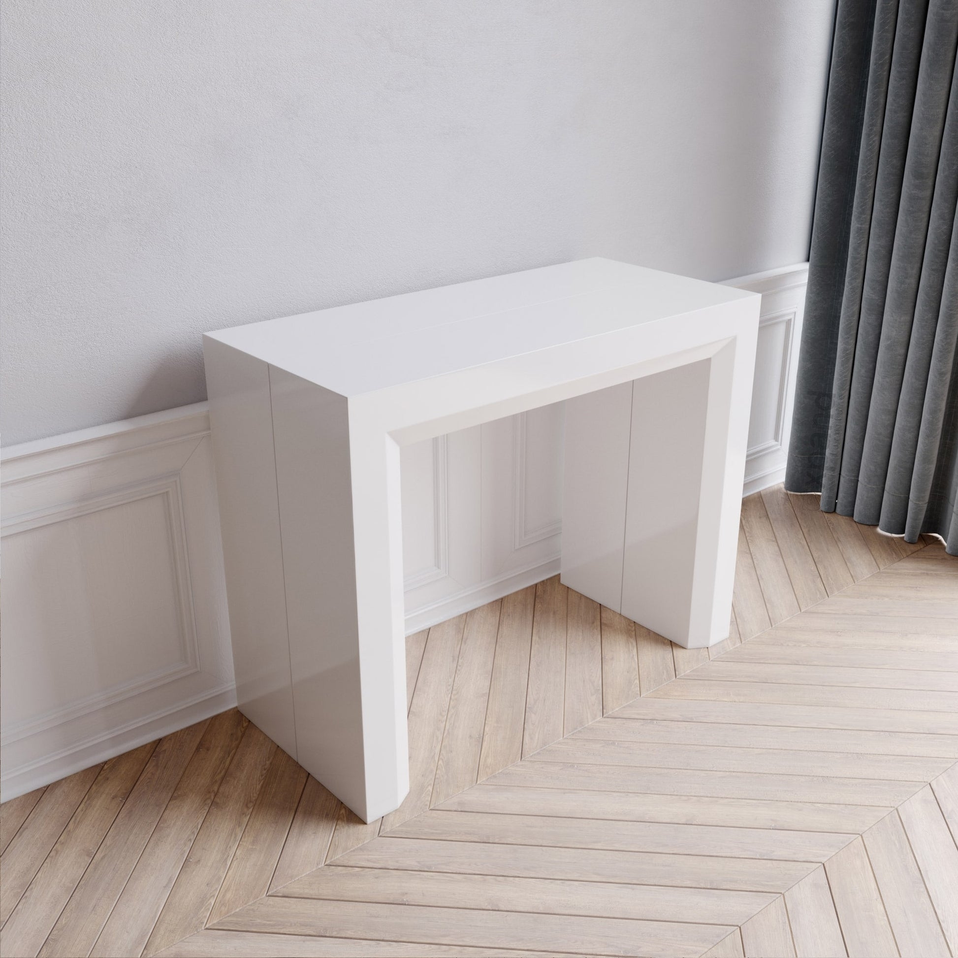 Console Table: High Gloss White with Thick Slab Legs