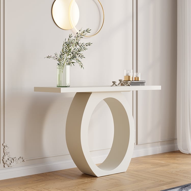 Console Table Hollow Pedestal Sculptural Circular White Wood