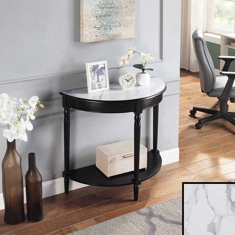 Console Table Marble Veneer Half Round Turned Spindle Legs