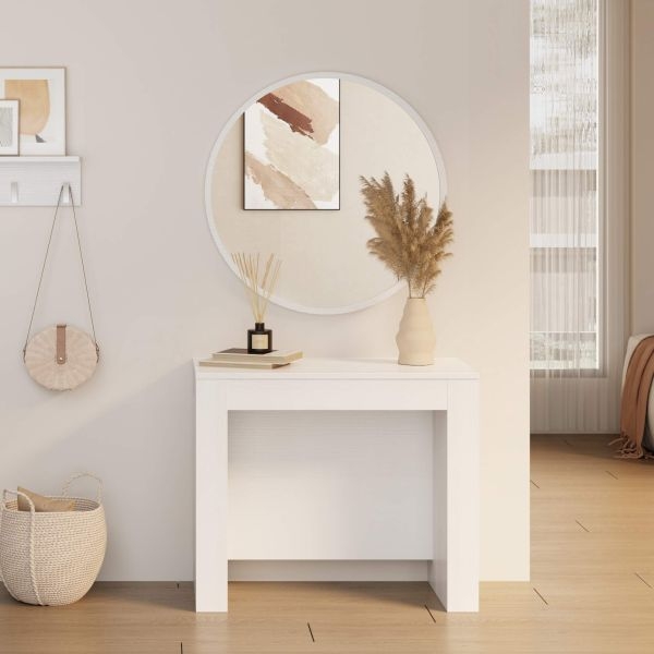Console Table: Minimalist Ashwood White with Slab Legs