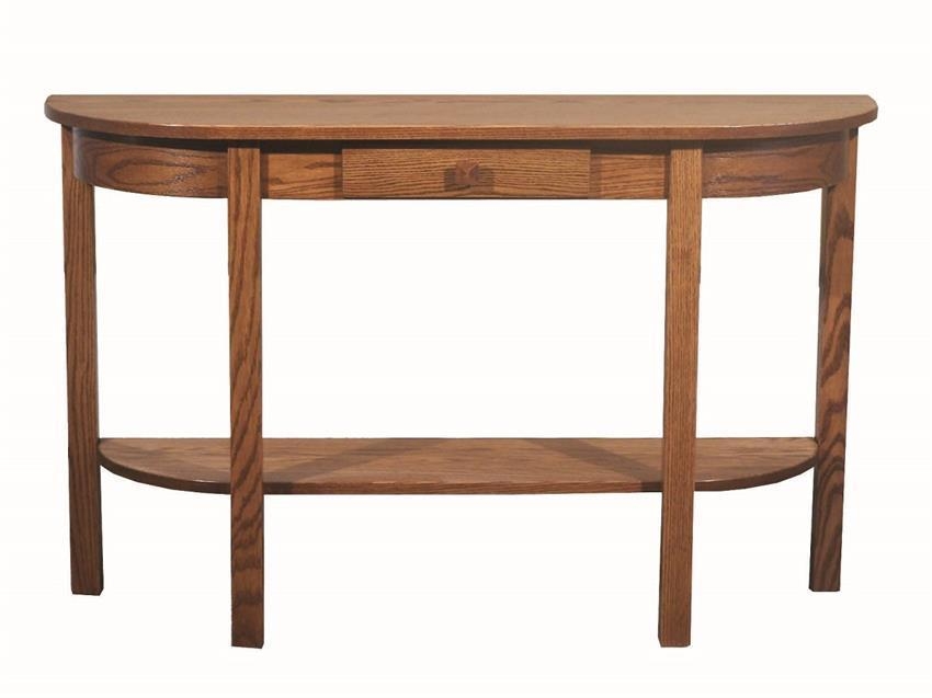 Console Table Mission Style Half Moon Top Lower Shelf Wood