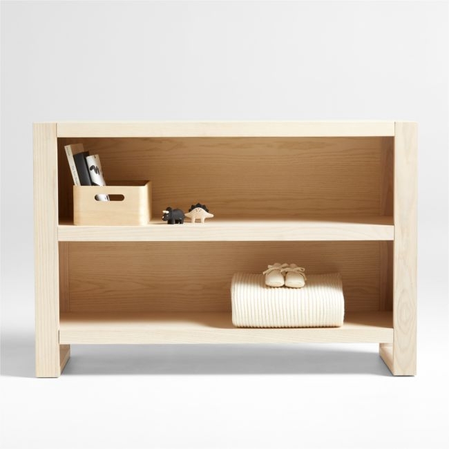 Console Table Pale Blonde Wood Thick Block Frame Open Shelving