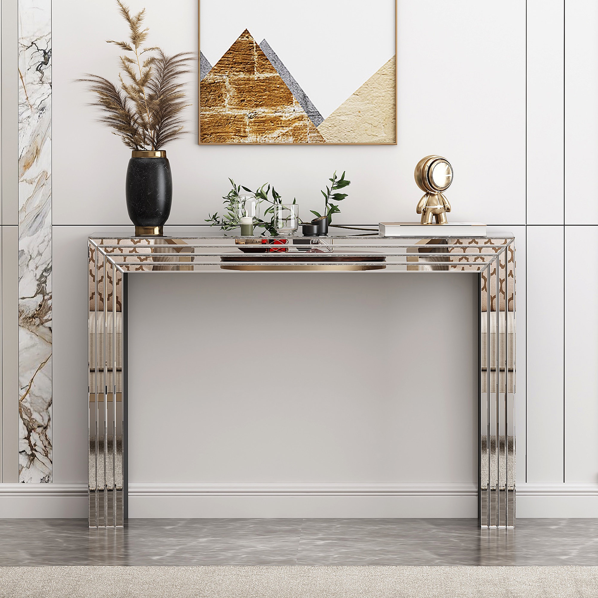 Console Table: Reflective Waterfall Silhouette Fluted Table