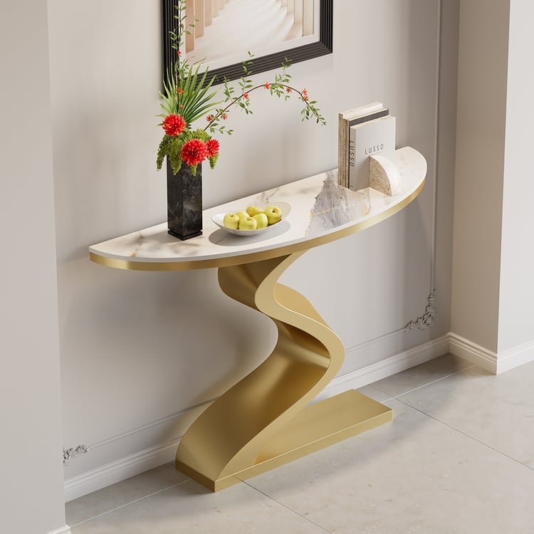 Console Table S-Curved Base Half Moon Shape Gold Pedestal