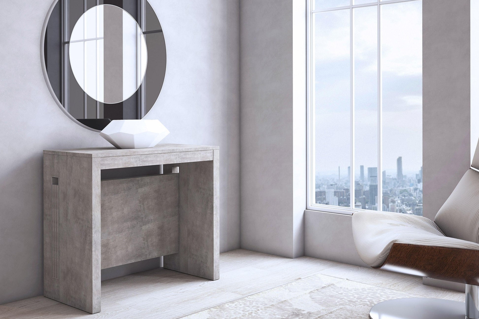 Console Table: Textured Gray Concrete Geometric Frame