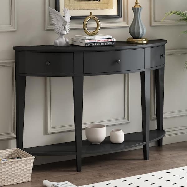 Console Table Three Drawer Half Moon Silhouette Matte Black
