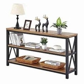 Console Table Three Tier X-Brace Sides Industrial Black Frame