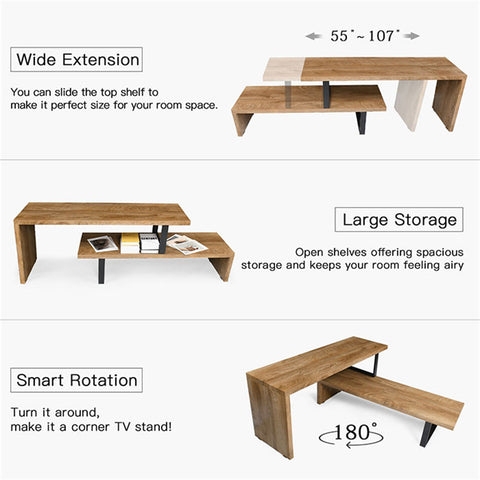 Console Table: Tiered Industrial Wood with Rotating Base