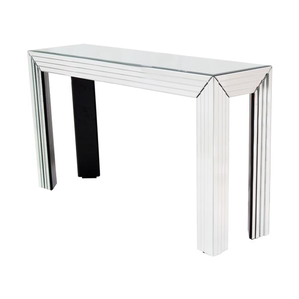 Console Table: Tiered Mirrored Strips Art Deco Entry Table