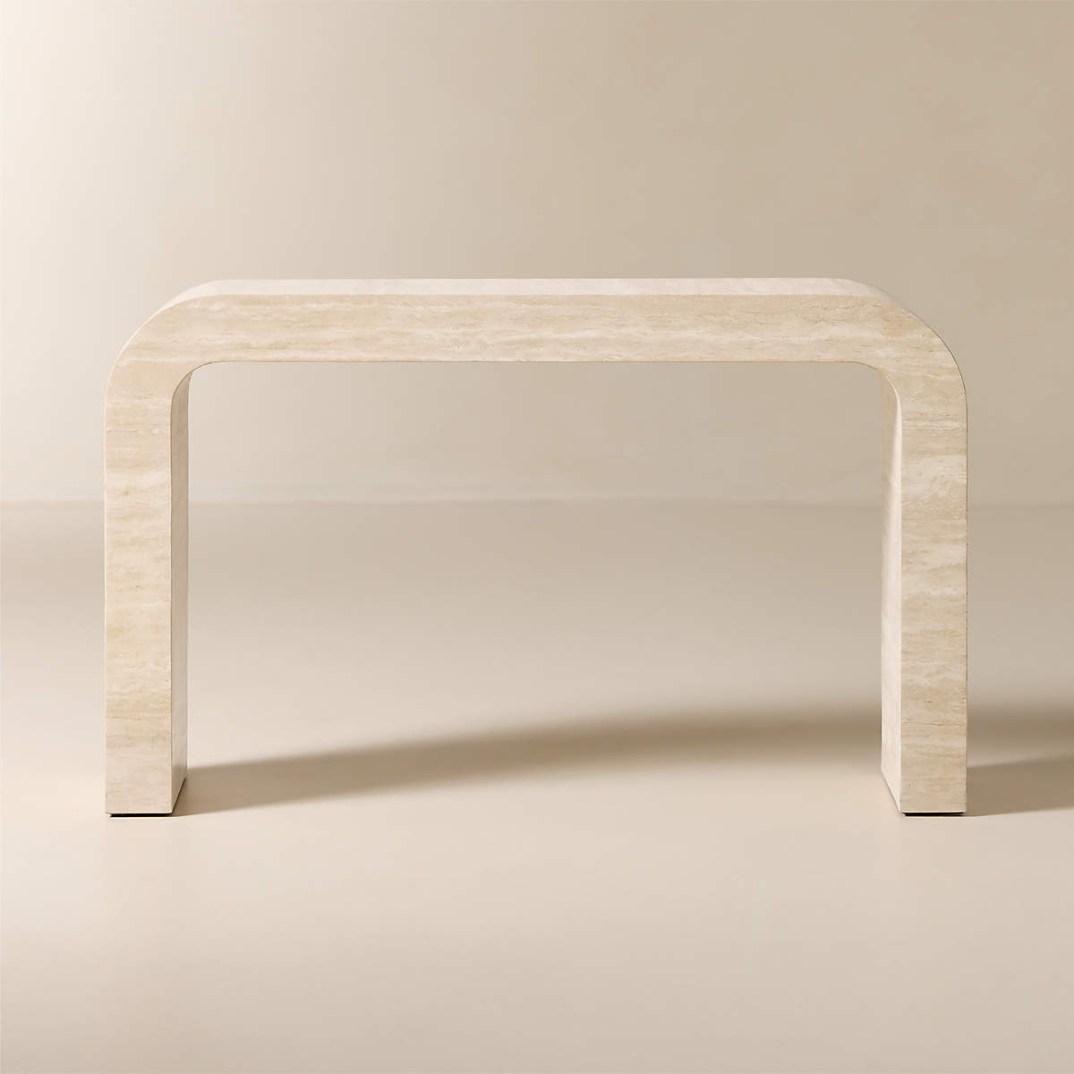 Console Table Travertine Waterfall Edge Rounded Corners Design