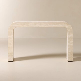 Console Table Travertine Waterfall Edge Rounded Corners Design