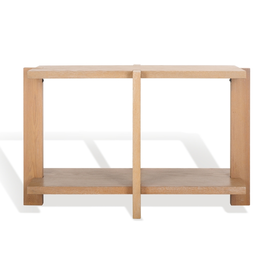 Console Table Two Tier Central Vertical Beam Wood Toned Frame