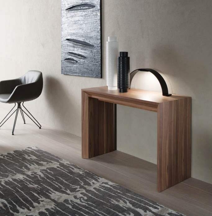 Console Table: Warm Wood Toned Waterfall Edge Design