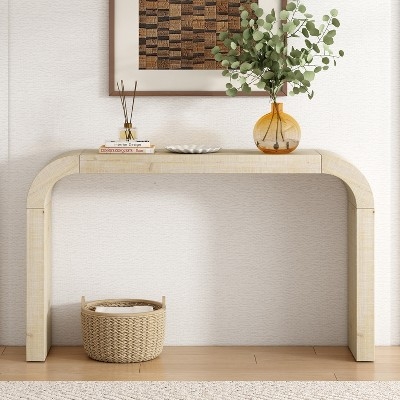 Console Table Waterfall Curved Sides Wheat Wood Tone Design
