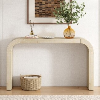 Console Table Waterfall Curved Sides Wheat Wood Tone Design