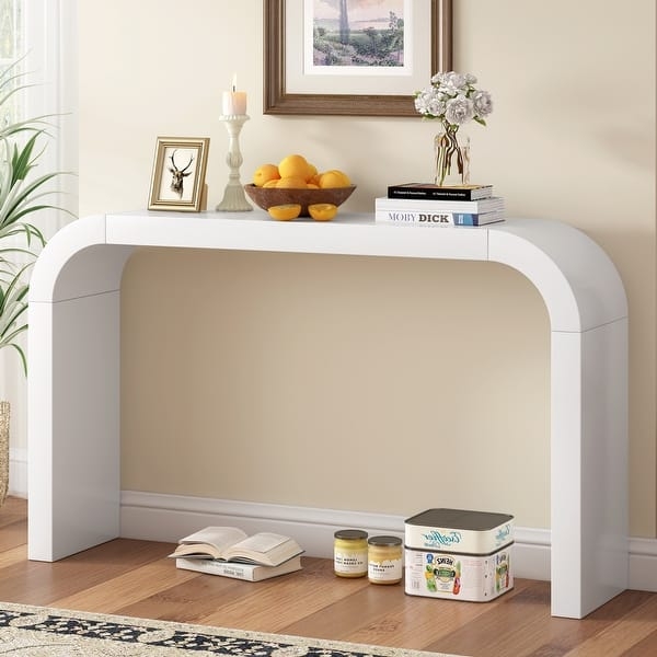 Console Table Waterfall Edge Rounded Corners White U-Shape