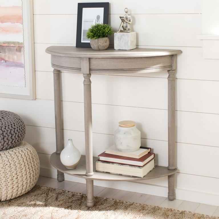 Console Table Weathered Greige Wood Half Round Turned Legs