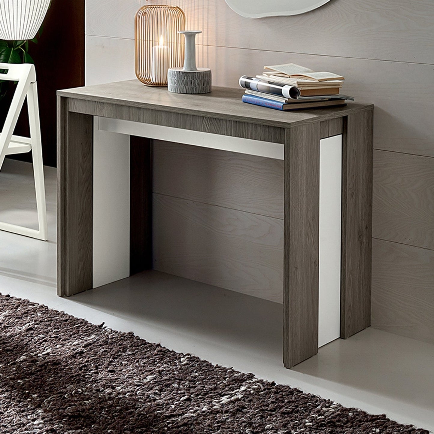 Console Table: Weathered Grey and White Two-Tone Frame