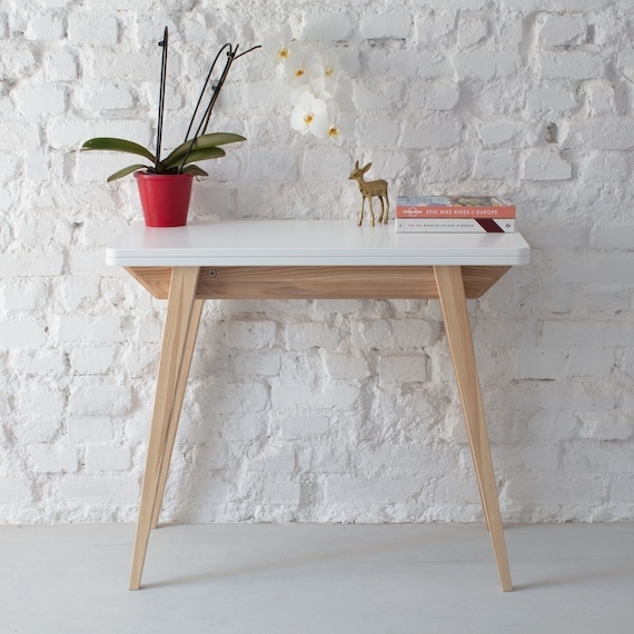 Console Table: White Envelope Top and Tapered Splayed Legs