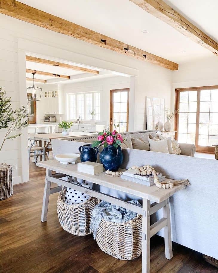 Console Table: Whitewashed Slim Farmhouse Sofa Table Decor