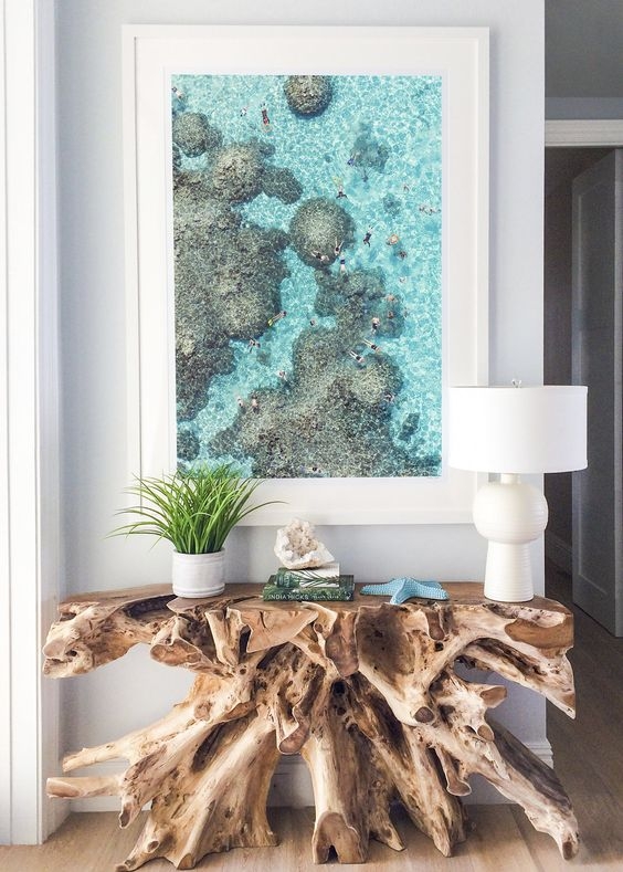 Console Table with Raw Root Base and Organic Modern Furniture
