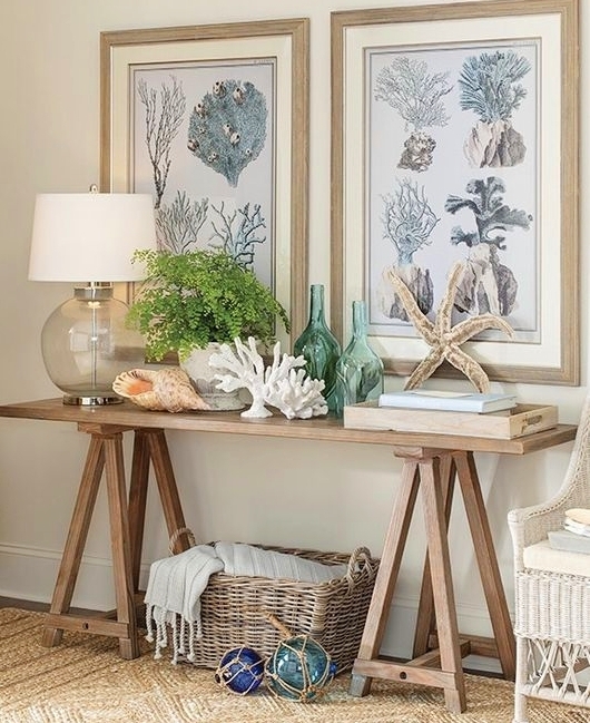 Console Table with Trestle Base and Wood Sawhorse Table