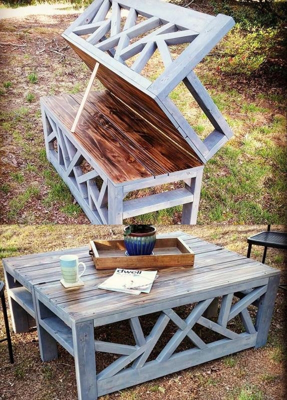 Convertible Bench Folding Backrest Geometric Trellis Bench