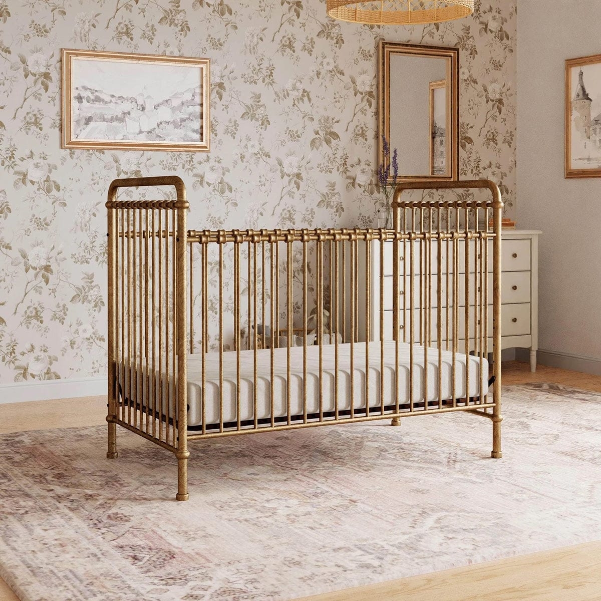 Convertible Crib Champagne Tone Spindle Sides with Ball Castings