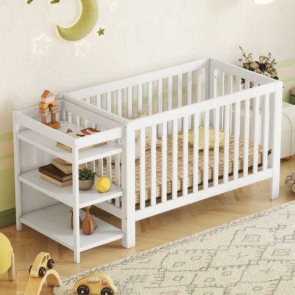 Convertible Crib Crisp White Finish All-in-One Nursery Solution