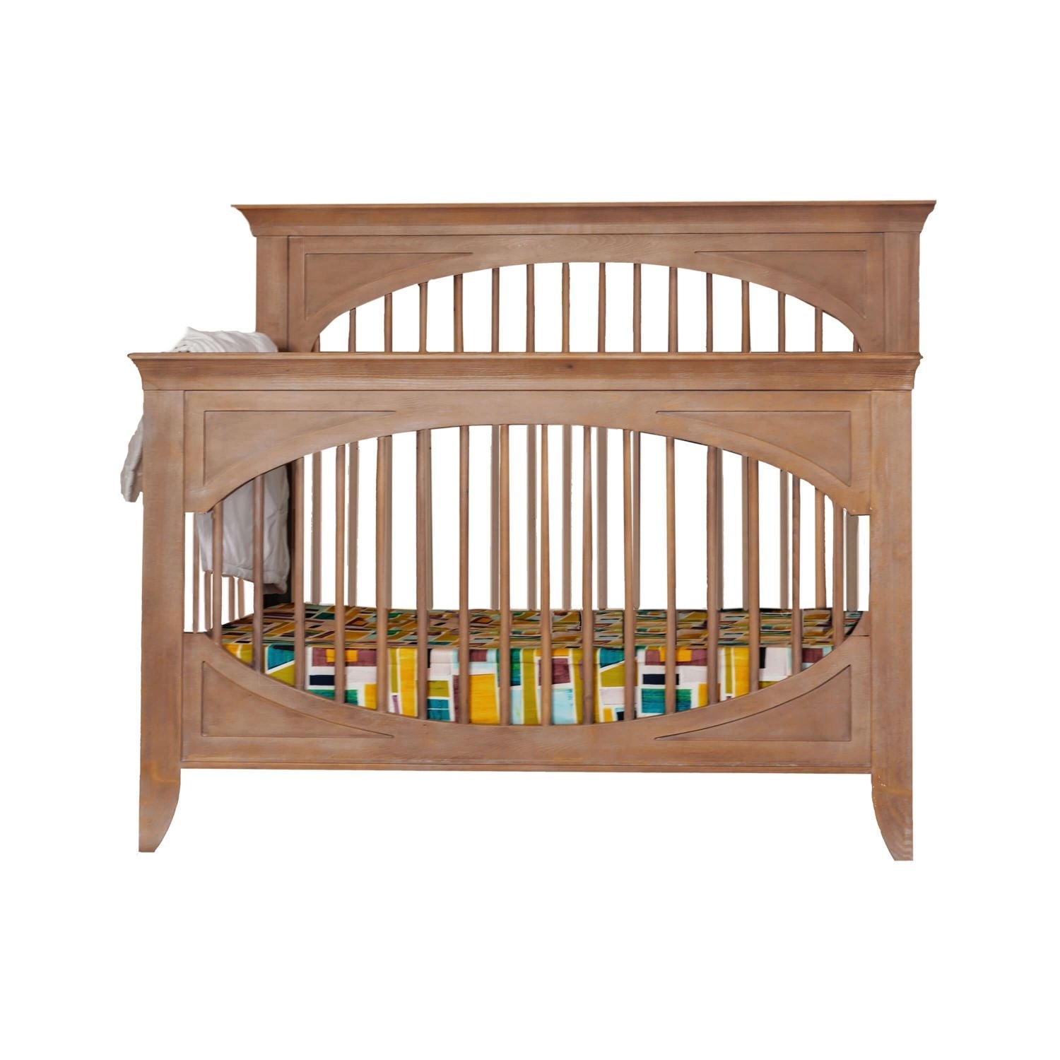 Convertible Crib Oval Slat Panel Toast Finish Arched Headboard