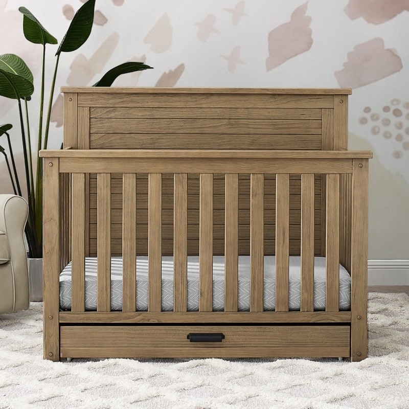 Convertible Crib Trundle Drawer Planked Back Rustic Storage