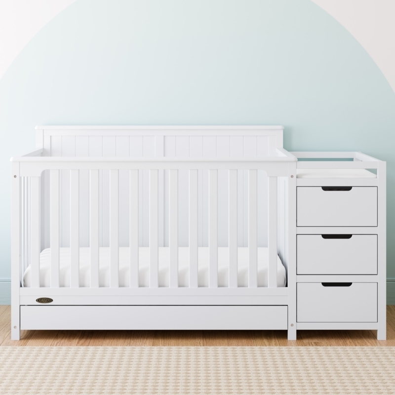 Convertible Crib White 5-in-1 Design Integrated Nursery Changer